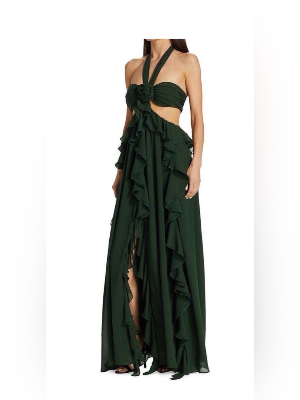 NWT Ronny Kobo Strapless Ruffle Front Green Maxi Dress